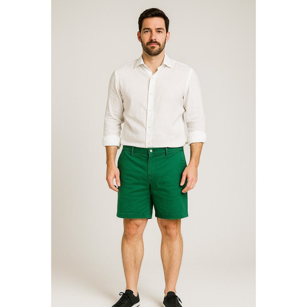 Vineyard vines sz 34 bright green chino twill club shorts preppy flat front EUC